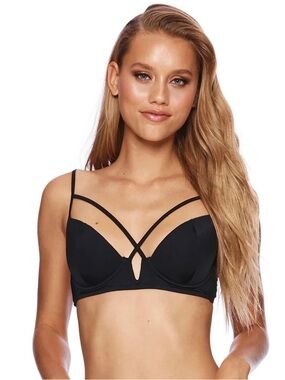 Beach Bunny Dylan Underwire Bikini Swim Top Black NEW NWT Size Large